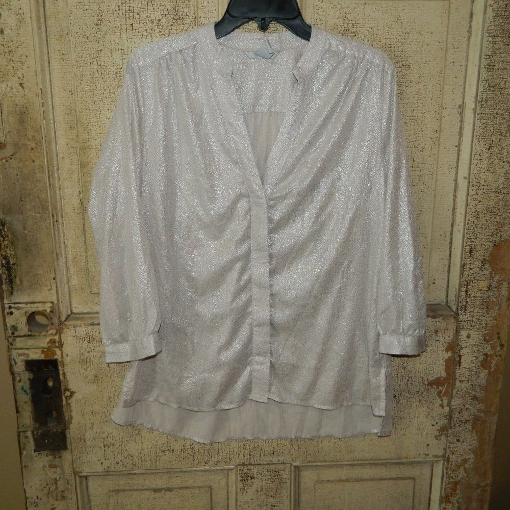H&M Sparkle Tan Long Sleeve Blouse Size 10 (CC-10)